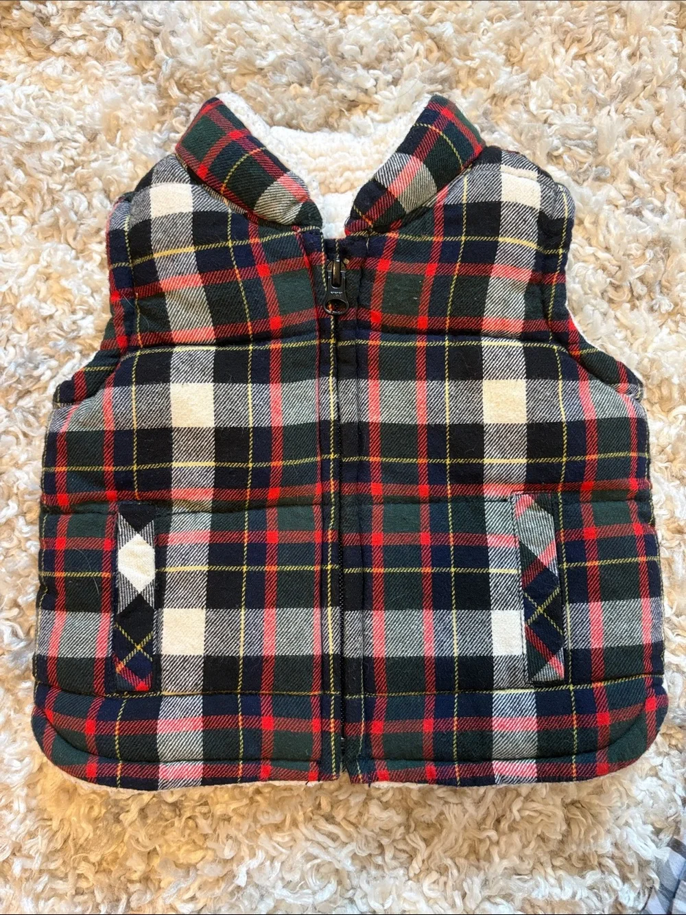 Old Navy Plaid Sherpa Vest - Red, Green & Black
